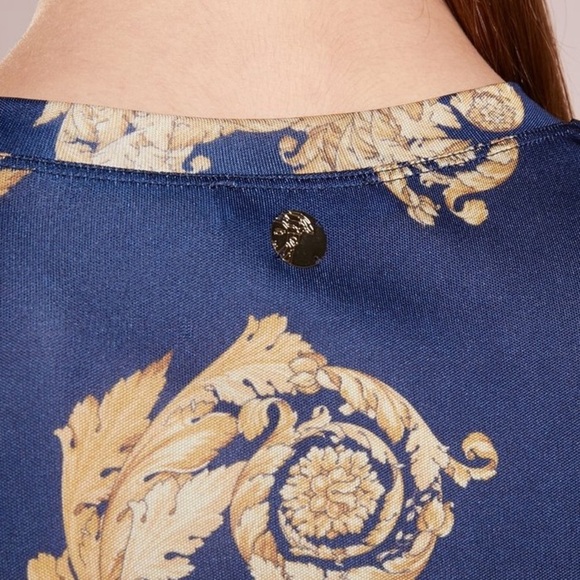 Versace Jeans Couture Navy Blue Gold Chromo Couture T-Shirt Semi Sheer Long Sm - Picture 5 of 11